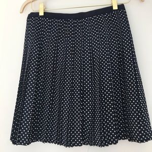 Navy Polka Dot Pleated Skirt
